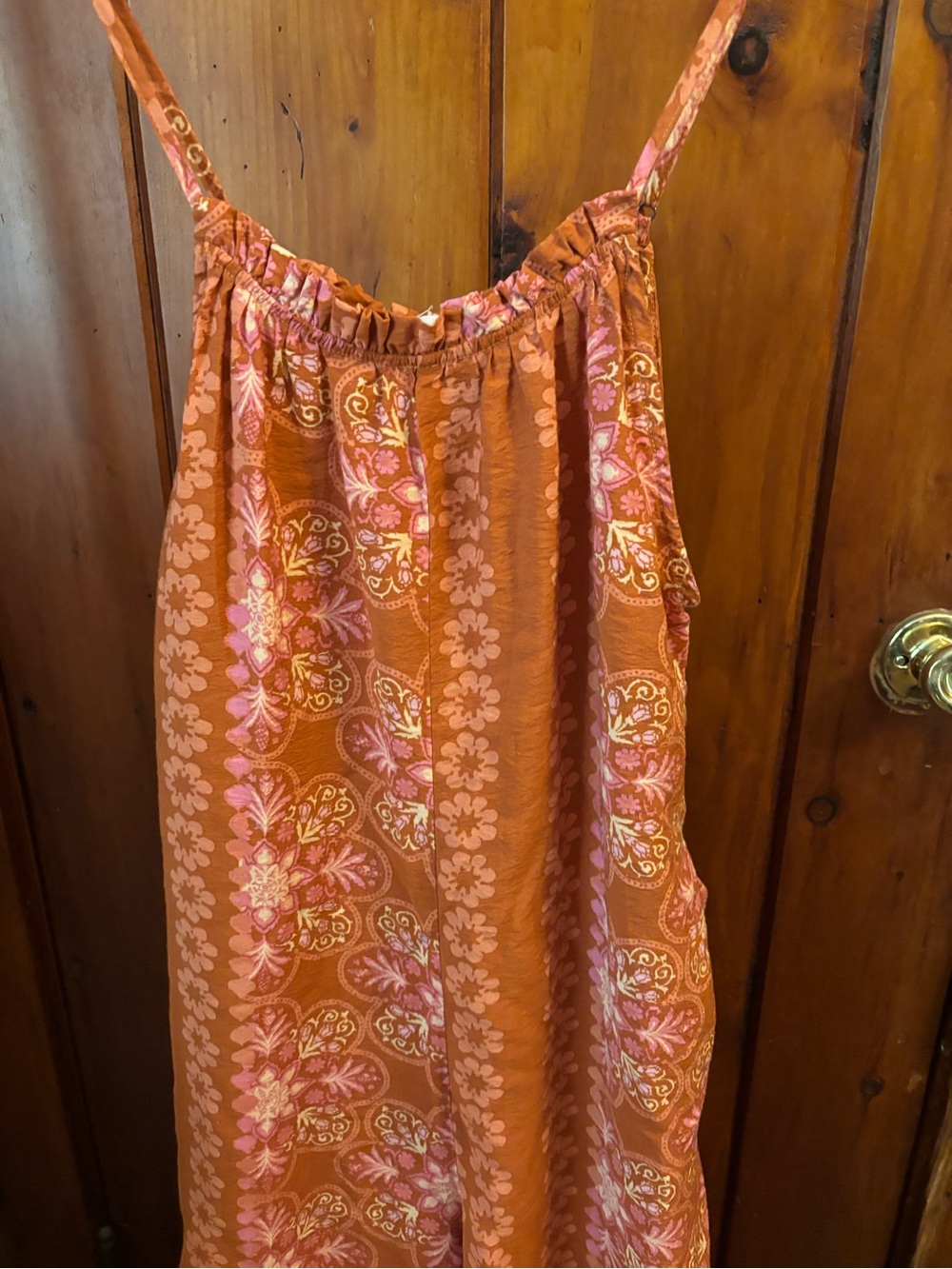 Women's Rust Floral Paisley Spaghetti-Strap Romper